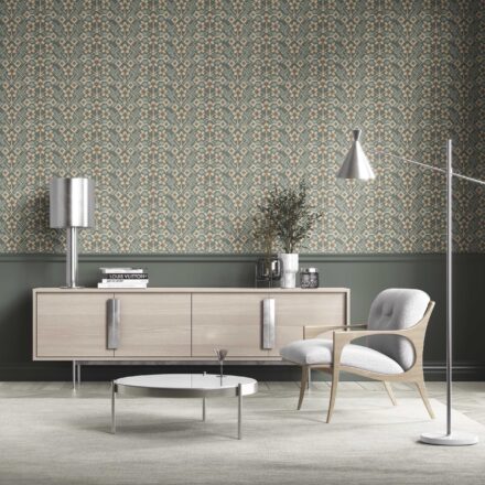 'Aramis' Modern Botanical Floral Wallpaper (Forest Green / Beige) - Image 2
