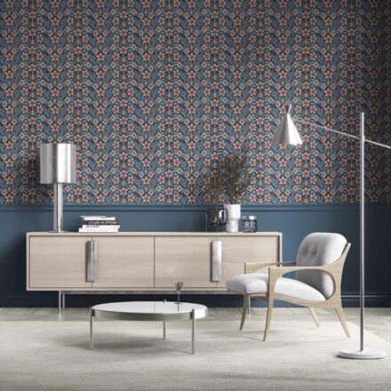 'Rubiyan' Modern Botanical Floral Wallpaper (Navy Blue/ Pink/ Beige) - Image 2