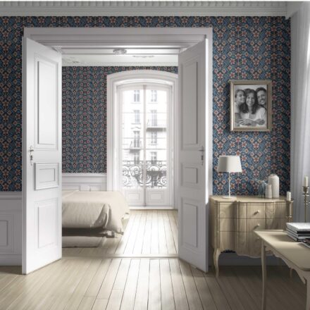 'Rubiyan' Modern Botanical Floral Wallpaper (Navy Blue/ Pink/ Beige) - Image 4