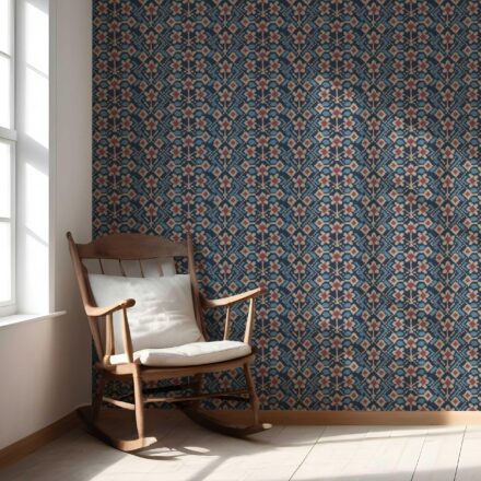 'Rubiyan' Modern Botanical Floral Wallpaper (Navy Blue/ Pink/ Beige) - Image 5