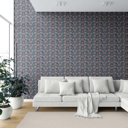 'Rubiyan' Modern Botanical Floral Wallpaper (Navy Blue/ Pink/ Beige) - Image 6