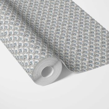 'Auguste' Small-Scale Floral Lattice Wallpaper (Blue/ Gray/ White)