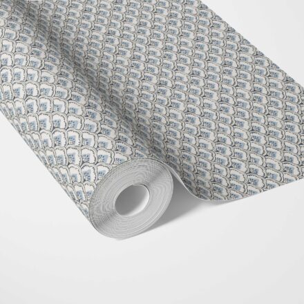 'Auguste' Small-Scale Floral Lattice Wallpaper (Blue/ Gray/ White)