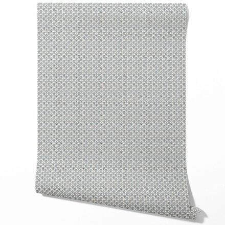 'Auguste' Small-Scale Floral Lattice Wallpaper (Blue/ Gray/ White) - Image 2