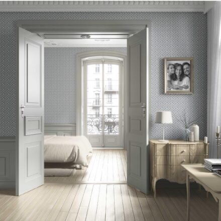 'Auguste' Small-Scale Floral Lattice Wallpaper (Blue/ Gray/ White) - Image 4