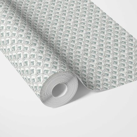 'Tayeb' Small-Scale Floral Lattice Wallpaper (Blue-Green/ White)