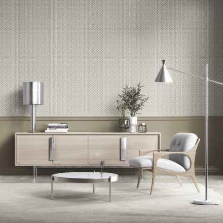 'Yansoon' Small-Scale Floral Lattice Wallpaper (Gray/ White) - Image 3