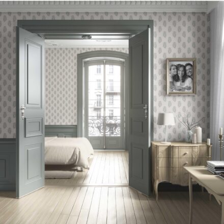 'Lancelot' Neutral Botanical/ Floral Block Print Wallpaper (Green-Gray/ Cream) - Image 4