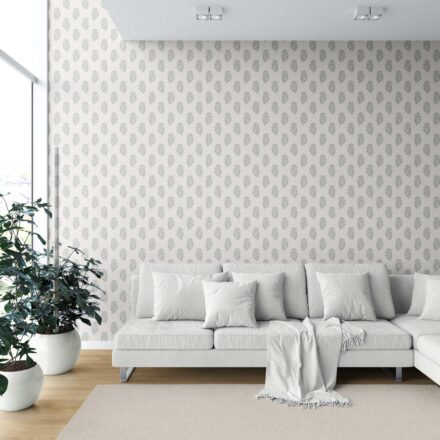 'Lancelot' Neutral Botanical/ Floral Block Print Wallpaper (Green-Gray/ Cream) - Image 6