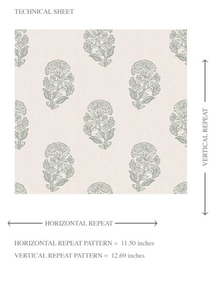 'Lancelot' Neutral Botanical/ Floral Block Print Wallpaper (Green-Gray/ Cream) - Image 8