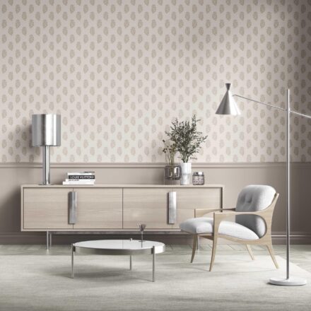 'Babrika' Neutral Botanical/ Floral Block Print Wallpaper (Beige/ Greige/ Cream) - Image 2