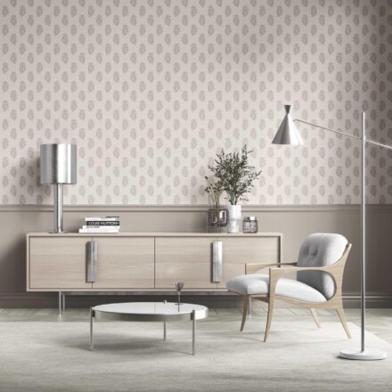 'Kahamun' Neutral Botanical/ Floral Block Print Wallpaper (Gray/ Soft Taupe/ Cream) - Image 2