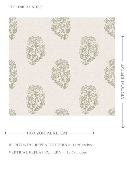 'Arabelle' Botanical/ Floral Block Print Wallpaper (Olive Green/ Cream) - Image 8