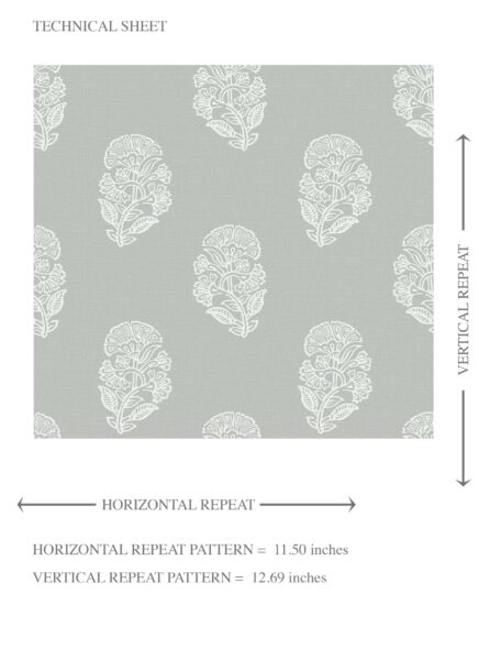 'Fitzgerald' Neutral Botanical/ Floral Block Print Wallpaper (Green-Gray) - Image 8