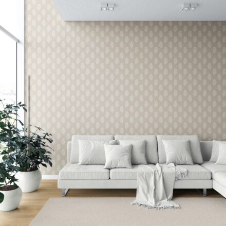 'Ouro' Neutral Botanical/ Floral Block Print Wallpaper (Beige/ White) - Image 6