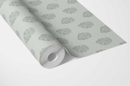 'Kurkum' Botanical/ Floral Block Print Wallpaper (Sage Gray-Blue) - Image 3