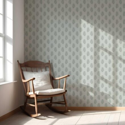 'Kurkum' Botanical/ Floral Block Print Wallpaper (Sage Gray-Blue) - Image 5