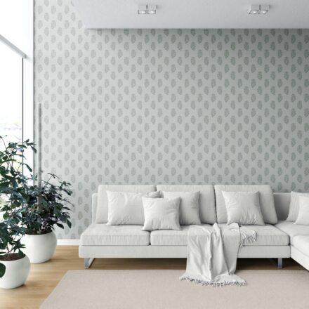 'Kurkum' Botanical/ Floral Block Print Wallpaper (Sage Gray-Blue) - Image 6