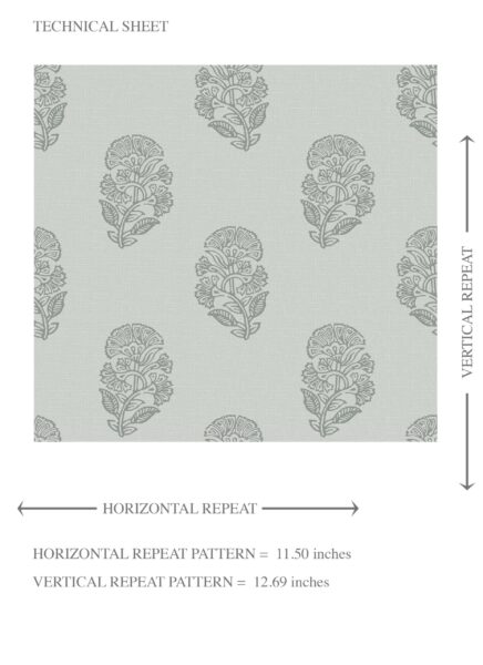 'Kurkum' Botanical/ Floral Block Print Wallpaper (Sage Gray-Blue) - Image 8