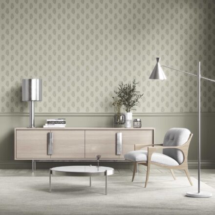 'Broadcloth' Neutral Botanical/ Floral Block Print Wallpaper (Olive Gray) - Image 2