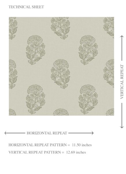 'Broadcloth' Neutral Botanical/ Floral Block Print Wallpaper (Olive Gray) - Image 8