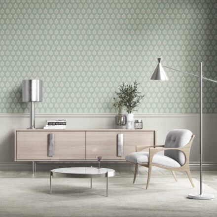 'Gambari' Vintage-Inspired Botanical Floral Block Print Wallpaper (Duck Egg Blue/ Cream) - Image 2
