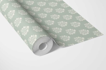 'Gambari' Vintage-Inspired Botanical Floral Block Print Wallpaper (Duck Egg Blue/ Cream) - Image 3