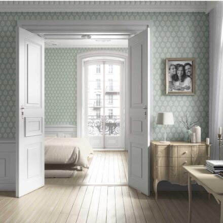 'Gambari' Vintage-Inspired Botanical Floral Block Print Wallpaper (Duck Egg Blue/ Cream) - Image 4
