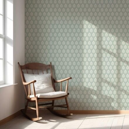 'Gambari' Vintage-Inspired Botanical Floral Block Print Wallpaper (Duck Egg Blue/ Cream) - Image 5
