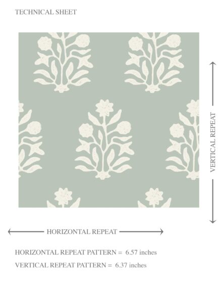 'Gambari' Vintage-Inspired Botanical Floral Block Print Wallpaper (Duck Egg Blue/ Cream) - Image 8