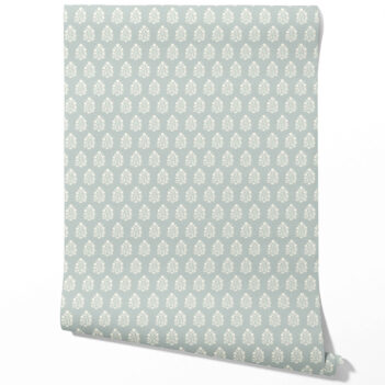'Sumac' Vintage-Inspired Botanical Floral Block Print Wallpaper (Blue/ Cream)