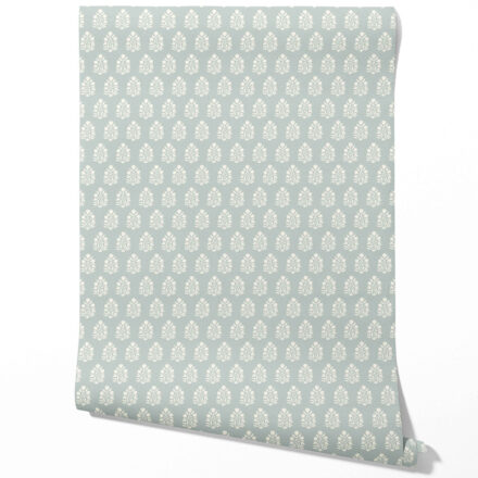 'Sumac' Vintage-Inspired Botanical Floral Block Print Wallpaper (Blue/ Cream)