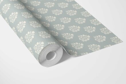 'Sumac' Vintage-Inspired Botanical Floral Block Print Wallpaper (Blue/ Cream) - Image 3