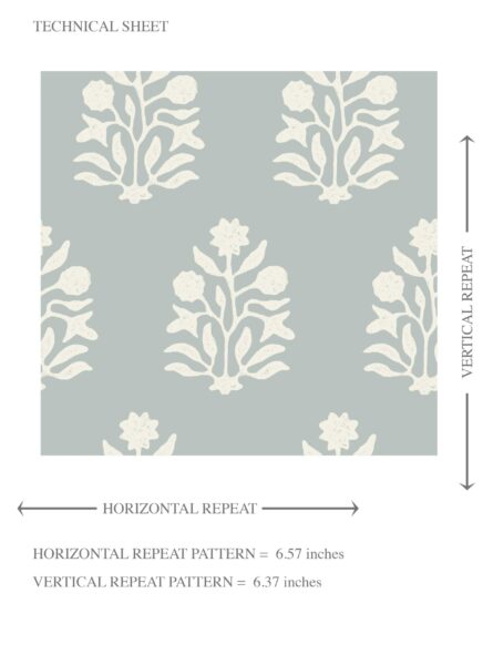 'Sumac' Vintage-Inspired Botanical Floral Block Print Wallpaper (Blue/ Cream) - Image 8