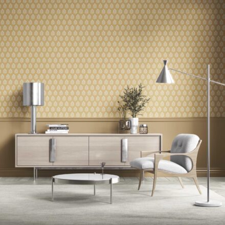 'Aristos' Vintage-Inspired Botanical Floral Block Print Wallpaper (Yellow/ Cream) - Image 2