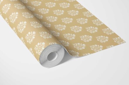 'Aristos' Vintage-Inspired Botanical Floral Block Print Wallpaper (Yellow/ Cream) - Image 3