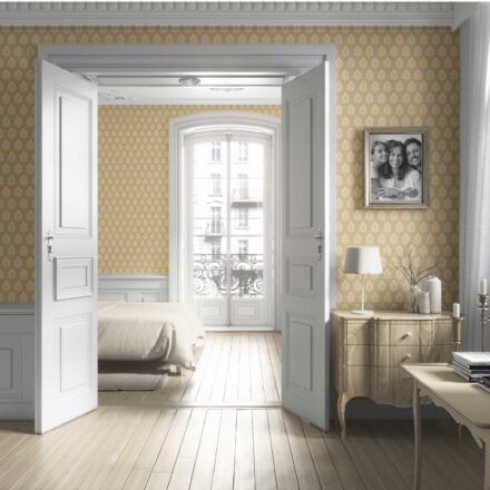 'Aristos' Vintage-Inspired Botanical Floral Block Print Wallpaper (Yellow/ Cream) - Image 4