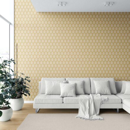 'Aristos' Vintage-Inspired Botanical Floral Block Print Wallpaper (Yellow/ Cream) - Image 6