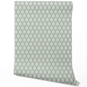 'Zucchini' Vintage-Inspired Botanical Floral Block Print Wallpaper (Green-Gray/ Cream)
