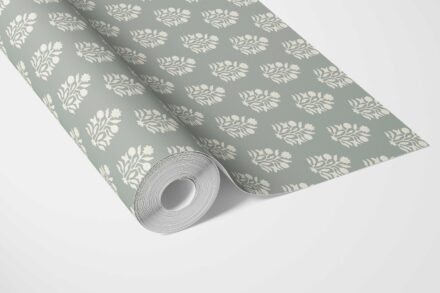 'Zucchini' Vintage-Inspired Botanical Floral Block Print Wallpaper (Green-Gray/ Cream) - Image 3