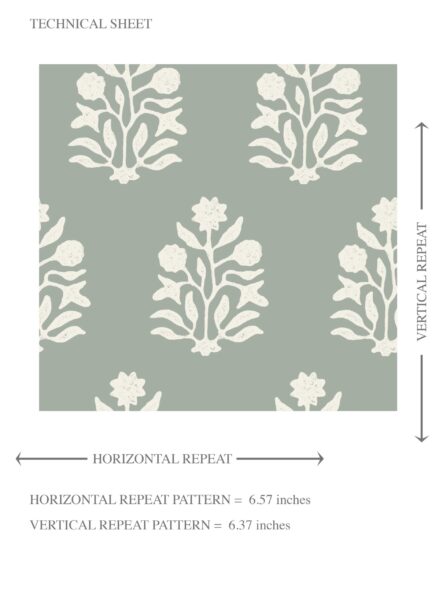 'Zucchini' Vintage-Inspired Botanical Floral Block Print Wallpaper (Green-Gray/ Cream) - Image 8