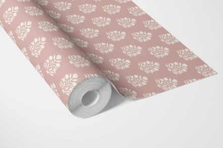 'Karkand' Vintage-Inspired Botanical Floral Block Print Wallpaper (Pink/ Cream) - Image 3