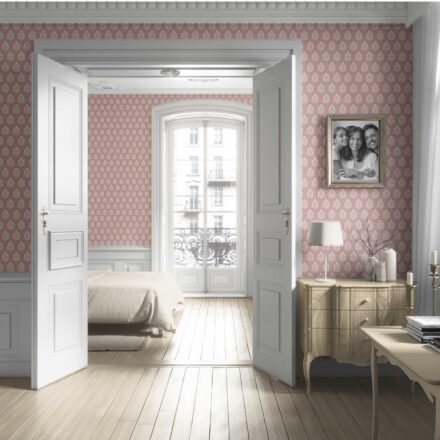 'Karkand' Vintage-Inspired Botanical Floral Block Print Wallpaper (Pink/ Cream) - Image 4