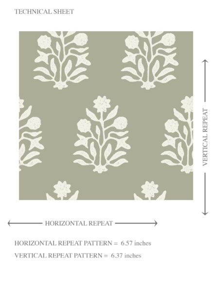 'Basket Straw' Vintage-Inspired Botanical Floral Block Print Wallpaper (Khaki Green/ Cream) - Image 8