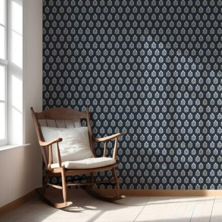 'Skyhold' Vintage-Inspired Botanical Floral Block Print Wallpaper (Navy Blue/ White) - Image 5