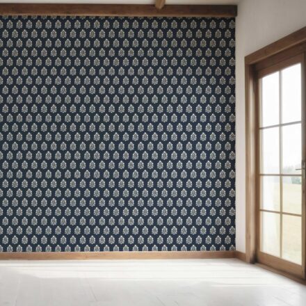 'Skyhold' Vintage-Inspired Botanical Floral Block Print Wallpaper (Navy Blue/ White) - Image 7