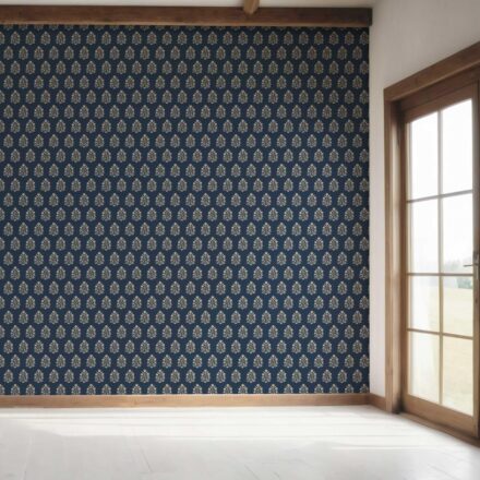 'Thundersnow' Vintage-Inspired Botanical Floral Block Print Wallpaper (Navy Blue/ Beige) - Image 7