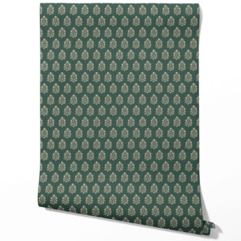'Zaatar' Vintage-Inspired Botanical Floral Block Print Wallpaper (Green/ Beige)