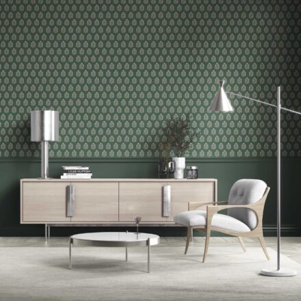 'Zaatar' Vintage-Inspired Botanical Floral Block Print Wallpaper (Green/ Beige) - Image 2