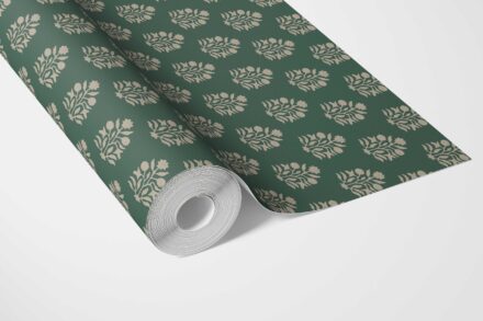 'Zaatar' Vintage-Inspired Botanical Floral Block Print Wallpaper (Green/ Beige) - Image 3